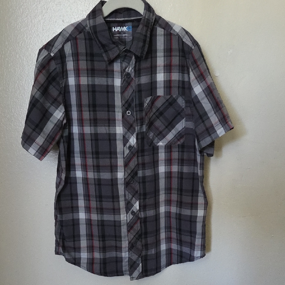 Tony Hawk Gray and Red Plaid Shirt